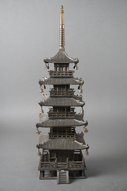 19th Century Bronze Five Storied Pagoda Japanese Antique